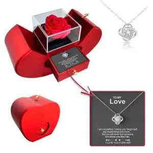 Fashion Jewelry Box Red Apple Jewelry Box with Eternal Rose - Perfect Christmas, Mother's Day, and Valentine's Day Gift for Girls - EZEEGET