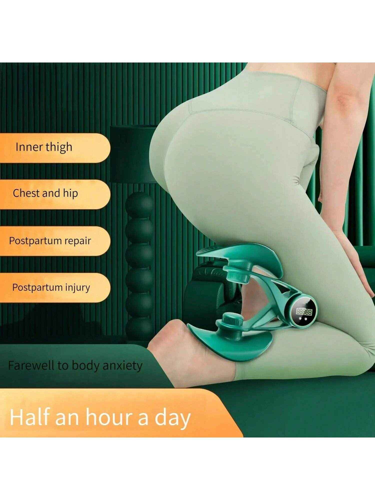 Inner Thigh Exerciser And Pelvic Floor Kegel Trainer With Resistance Bands And LED Counter - 3 Intensity Levels - Home Gym Equipment For Toning And Strengthening - EZEEGET