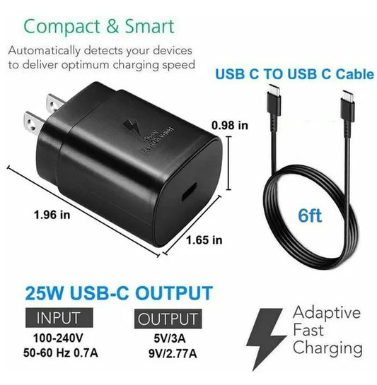 25W Type USB C Super Fast Wall Charger 6FT Cable For Galaxy S20 S21 S22 - EZeeget online shop 