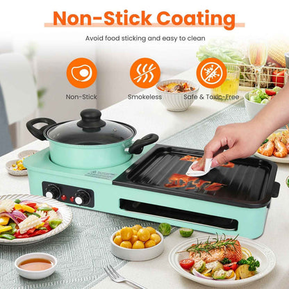 1Pc 3 In 1 Electric Hot Pot With Grill 1600W Smokeless Non-Stick Korean BBQ Grill Shabu Shabu Hot Pot Combo With Independent Temperature Control For 3-5 People Fedex Shipping - EZEEGET