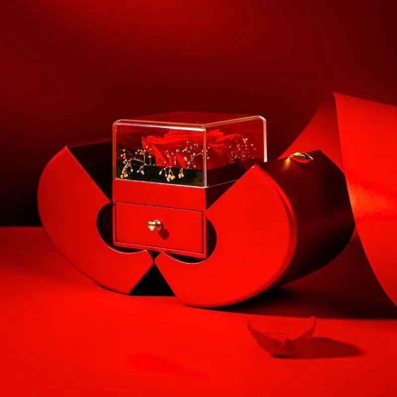 Fashion Jewelry Box Red Apple Jewelry Box with Eternal Rose - Perfect Christmas, Mother's Day, and Valentine's Day Gift for Girls - EZEEGET