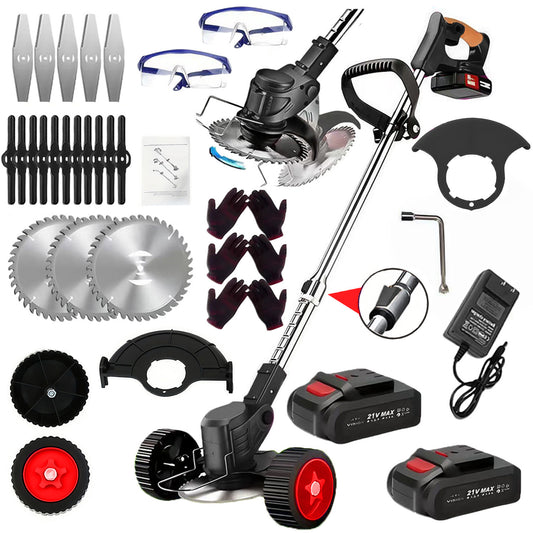 21V Electric Weed Eater With Wheels,Cordless Battery Weed Wacker With Charger, 2Batteries,3 In 1 Brush Cutter String Trimmer Grass Trimmer Lawn Mower,Edger For Garden And Yard Lawn,dealsforyoudays - EZeeget online shop 