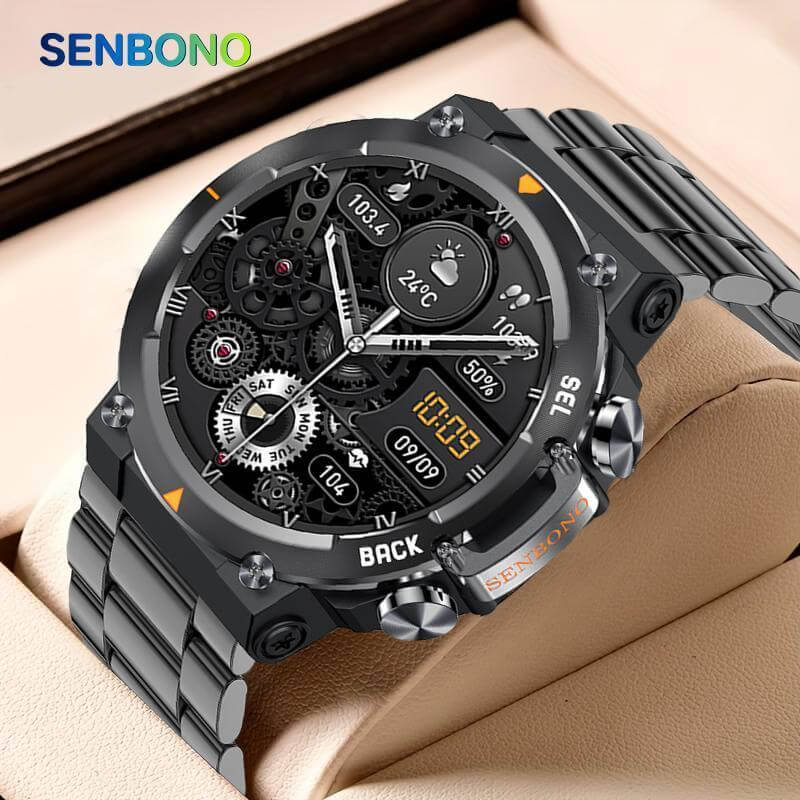 Senbono 2024 MAX18 Men's Arma Oled 1.43-inch HD Large Screen Smart Watch With Gesture Control, AI Voice And Call Function - EZEEGET