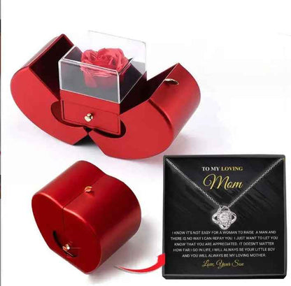 Fashion Jewelry Box Red Apple Jewelry Box with Eternal Rose - Perfect Christmas, Mother's Day, and Valentine's Day Gift for Girls - EZEEGET
