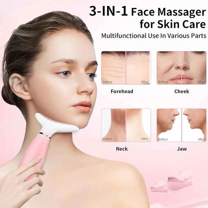 Neck Face Massager, Skin Care Face Massage Tool, 3-in-1 Facial Massager, Face Sculpting Tool With Thermals, Vibration - EZEEGET