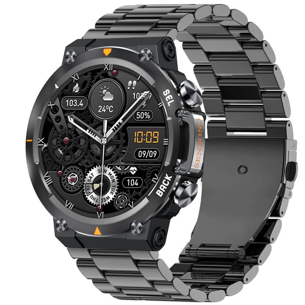 Senbono 2024 MAX18 Men's Arma Oled 1.43-inch HD Large Screen Smart Watch With Gesture Control, AI Voice And Call Function - EZEEGET