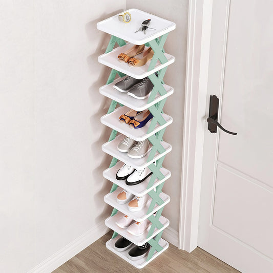 1Pc 9Tier Narrow Entryway Shoe Rack Plastic Vertical Shoe Organizer Space Saving Free Standing Shoes Storage Shelf Closet Hallway - EZeeget online shop 