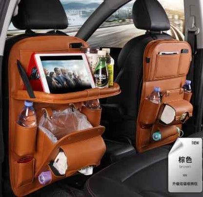 PU Leather Car Storage Bag Multifunction Seat Back Tray Hanging Bag Waterproof Car Organizer Automotive Interior Accessories - EZEEGET