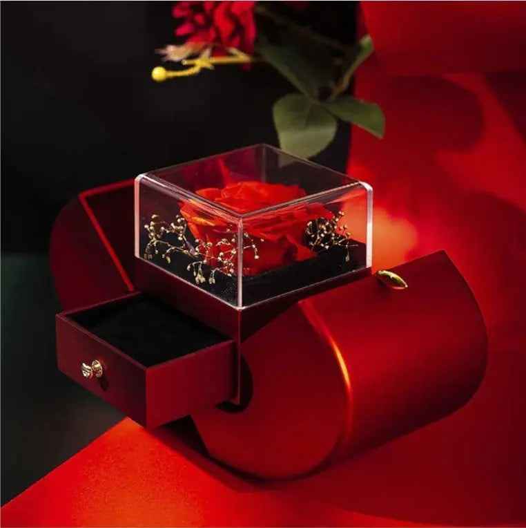 Fashion Jewelry Box Red Apple Jewelry Box with Eternal Rose - Perfect Christmas, Mother's Day, and Valentine's Day Gift for Girls - EZEEGET