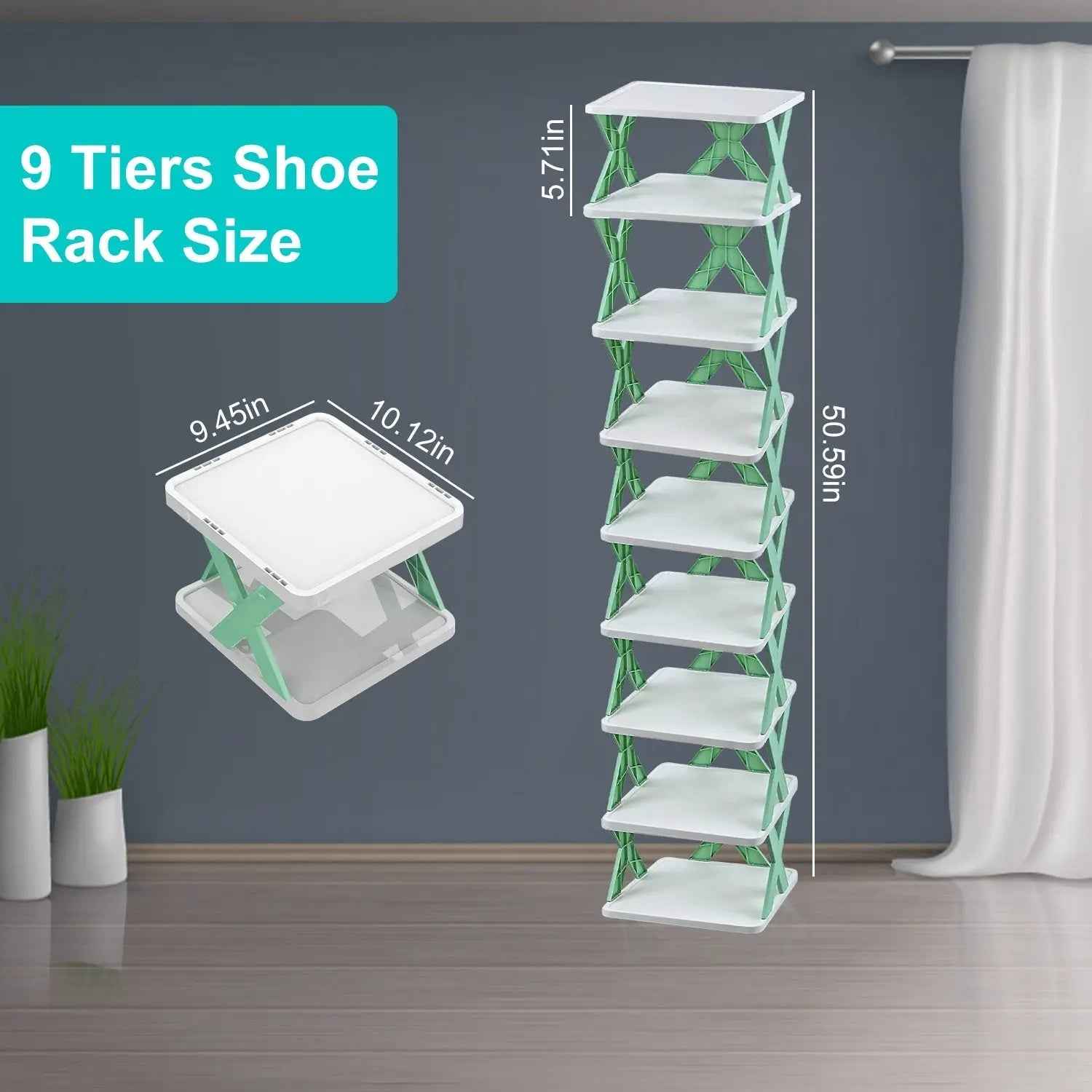 1Pc 9Tier Narrow Entryway Shoe Rack - Plastic Vertical Shoe Organizer for Space Saving Free Standing Shoes Storage in Closet or Hallway - EZEEGET