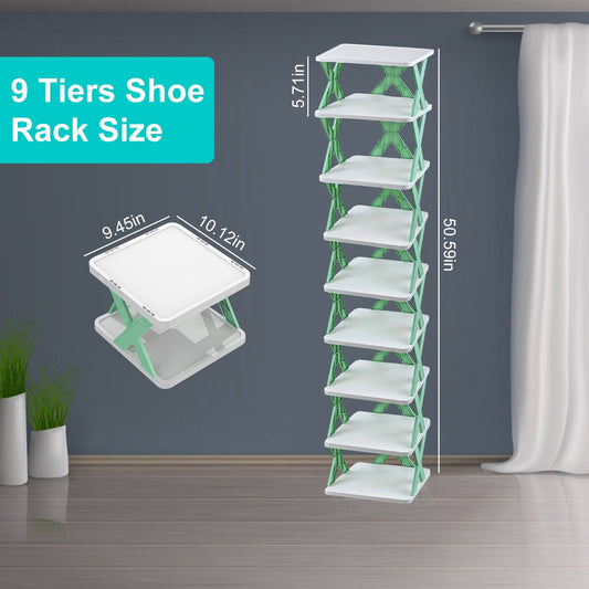 1Pc 9Tier Narrow Entryway Shoe Rack Plastic Vertical Shoe Organizer Space Saving Free Standing Shoes Storage Shelf Closet Hallway - EZeeget online shop 