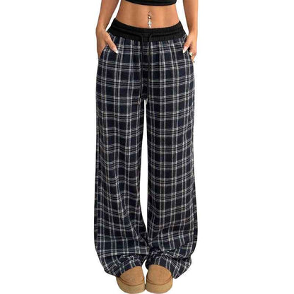 Retro Plaid Loose Casual Pants Fashion Sports Straight Pants - EZEEGET