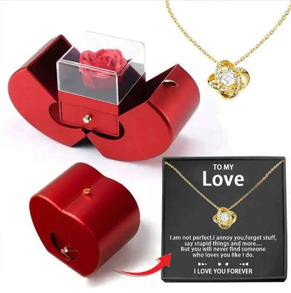 Fashion Jewelry Box Red Apple Jewelry Box with Eternal Rose - Perfect Christmas, Mother's Day, and Valentine's Day Gift for Girls - EZEEGET