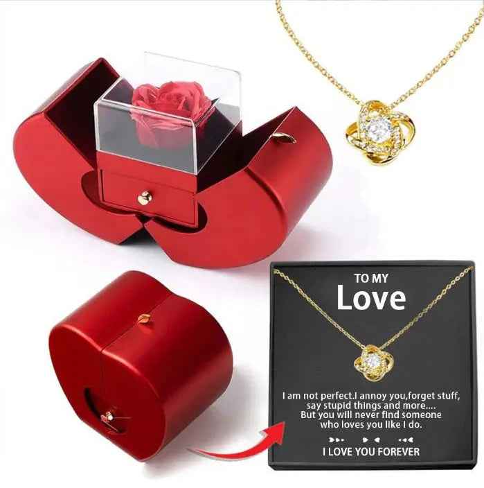 Fashion Jewelry Box Red Apple Jewelry Box with Eternal Rose - Perfect Christmas, Mother's Day, and Valentine's Day Gift for Girls - EZEEGET
