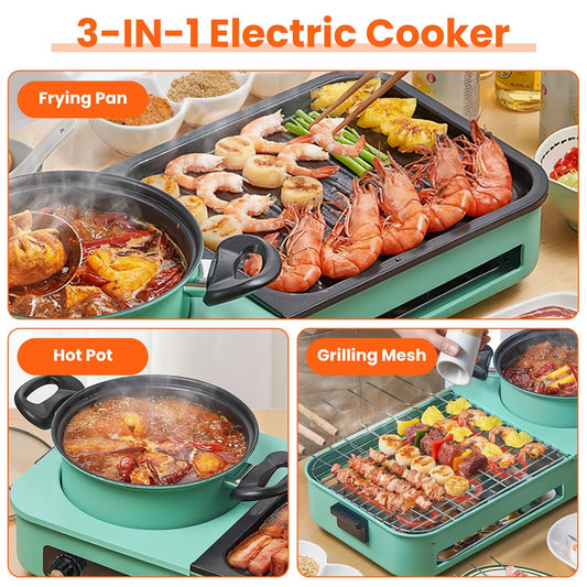 1Pc 3 In 1 Electric Hot Pot With Grill 1600W Smokeless Non-Stick Korean BBQ Grill Shabu Shabu Hot Pot Combo With Independent Temperature Control For 3-5 People Fedex Shipping - EZeeget online shop 