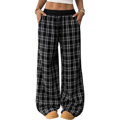 Retro Plaid Loose Casual Pants Fashion Sports Straight Pants - EZEEGET