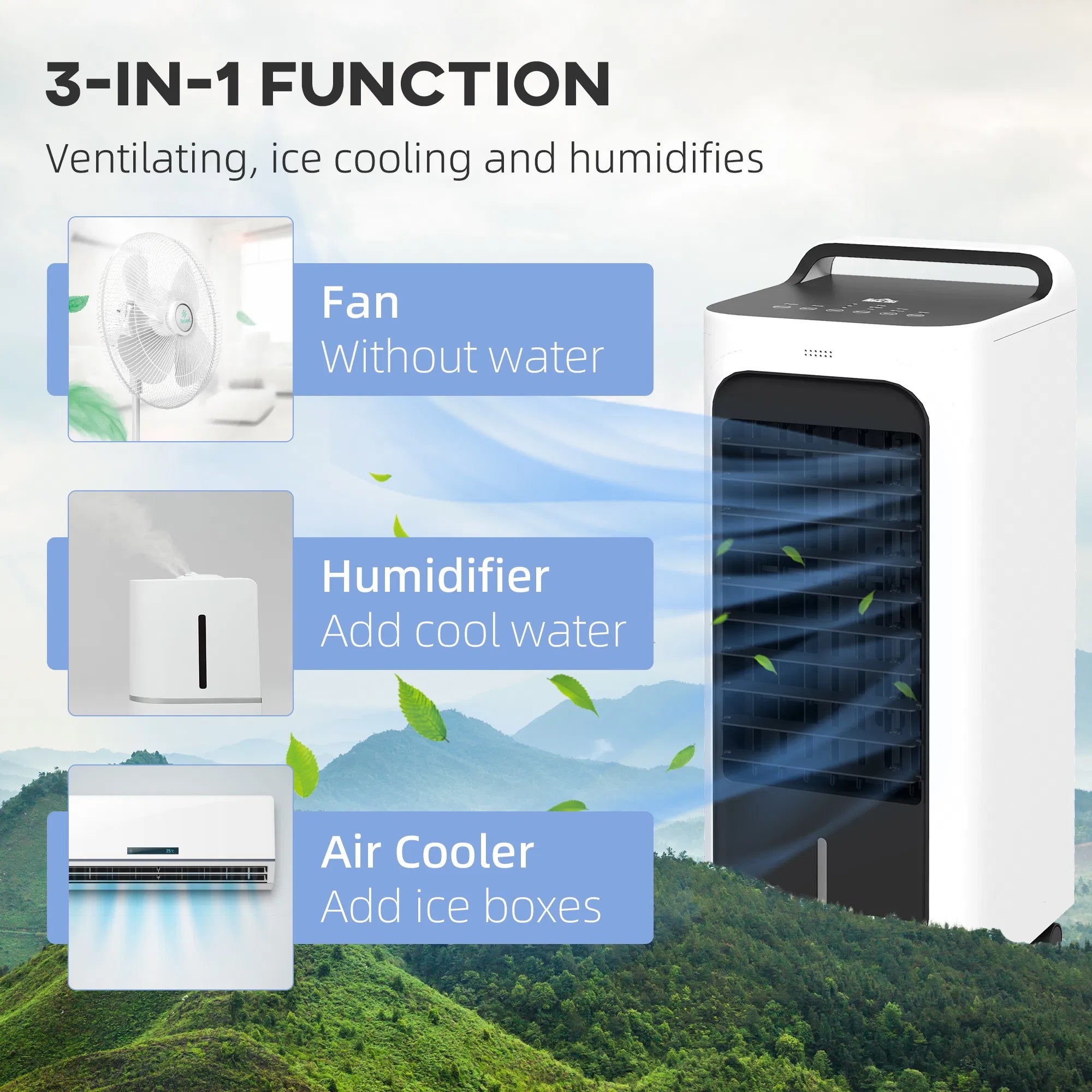 HOMCOM Evaporative Air Cooler With Ice Packs, 3-In-1 Ice Cooling Fan, Portable Swamp Cooler With Water Tank, Timer, Oscillating, Remote, For Home Office Bedroom - EZeeget online shop 