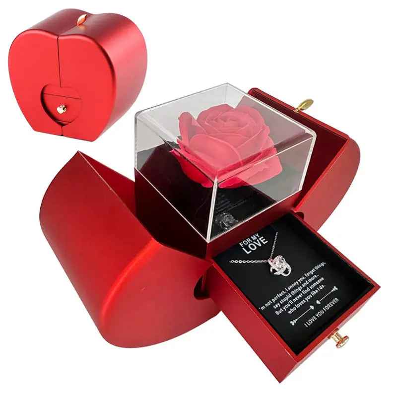 Fashion Jewelry Box Red Apple Jewelry Box with Eternal Rose - Perfect Christmas, Mother's Day, and Valentine's Day Gift for Girls - EZEEGET