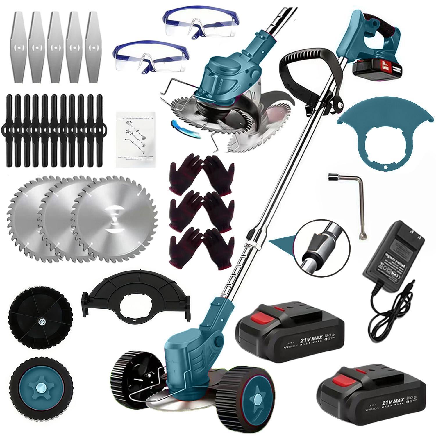 21V Electric Weed Eater With Wheels,Cordless Battery Weed Wacker With Charger, 2Batteries,3 In 1 Brush Cutter String Trimmer Grass Trimmer Lawn Mower,Edger For Garden And Yard Lawn,dealsforyoudays - EZeeget online shop 