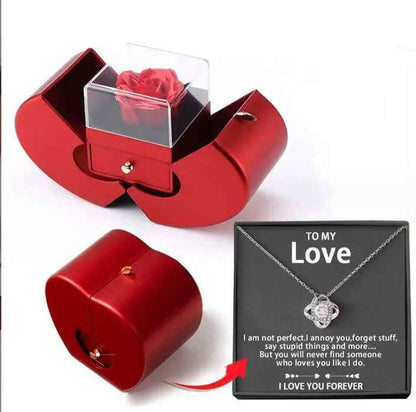 Fashion Jewelry Box Red Apple Jewelry Box with Eternal Rose - Perfect Christmas, Mother's Day, and Valentine's Day Gift for Girls - EZEEGET