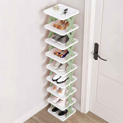 1Pc 9Tier Narrow Entryway Shoe Rack - Plastic Vertical Shoe Organizer for Space Saving Free Standing Shoes Storage in Closet or Hallway - EZEEGET